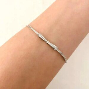 925 Sterling Silver Diamond Bow Bracelet Toggle Dainty Box Chain Bracelet